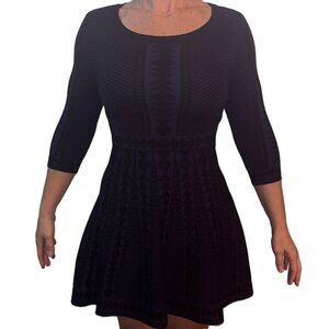 Short Knitted Patterned Blue and Black Dress